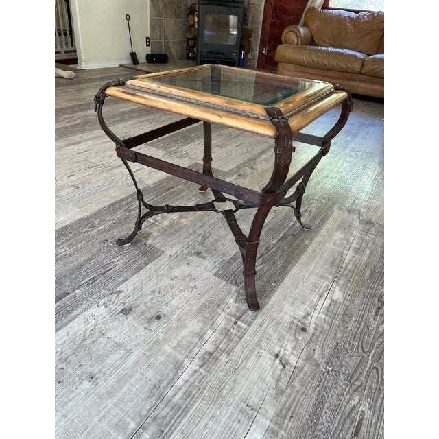 Vintage Jacques Adnet for Hermès Style Forged Iron & Wood Equestrian Buckle Side Table For Sale - Image 6 of 6