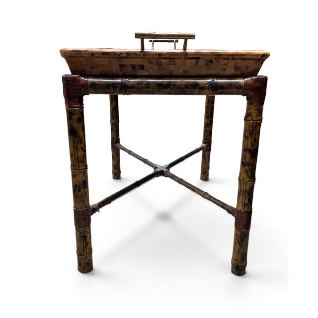 Boho Maitland Smith Tortoise Bamboo and Tessellated Penshell Tray Table For Sale In Miami - Image 6 of 18