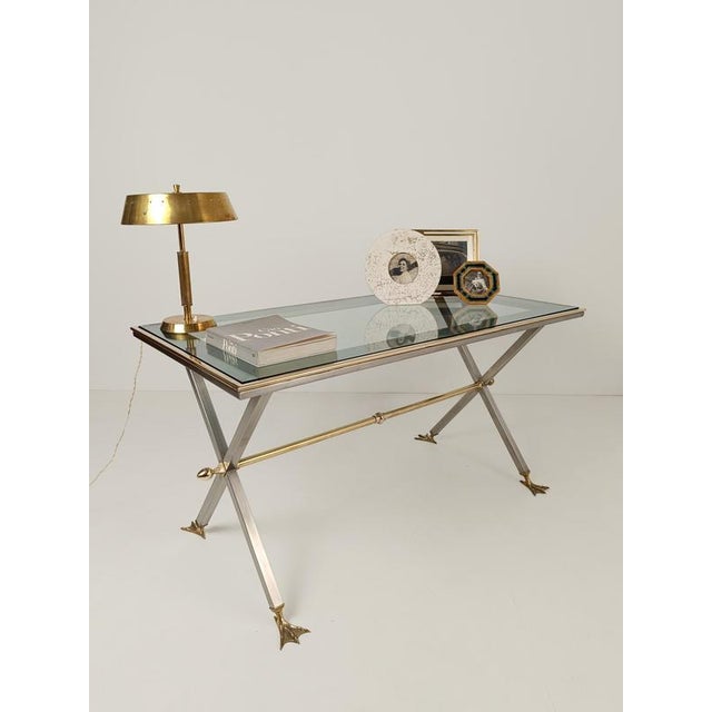 Mid-Century Modern Italian Neoclassical Desk in Metal and Brass attributed to Banci Firenze, 1970s For Sale - Image 3 of 18