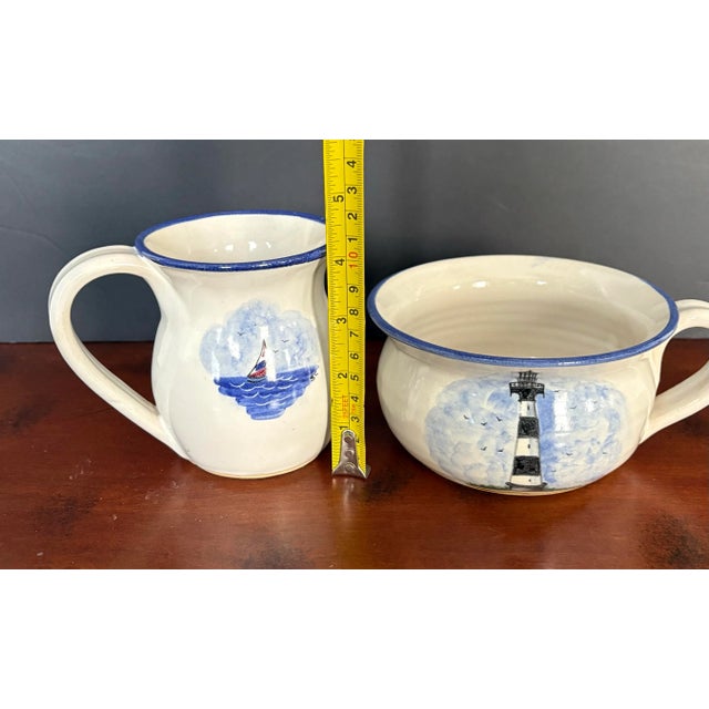 Late 20th Century Cagle Road Nautical Coastal Pitcher and Mug Set With Lighthouse and Sailboat- Set of 2 For Sale In Indianapolis - Image 6 of 7