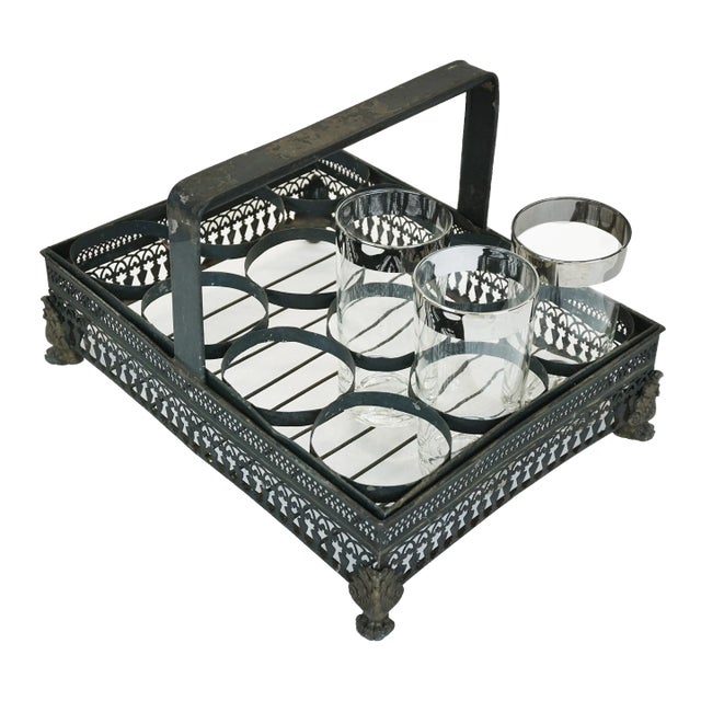 Vintage French Metal Drink Caddy With Handle, 1950s For Sale