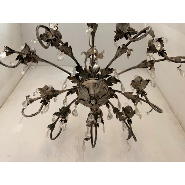Brown Florentine Art Brown and Gold Handmade Brushed Metal 10 Light Wrought Iron Chandelier, Made in Italy For Sale - Image 8 of 13