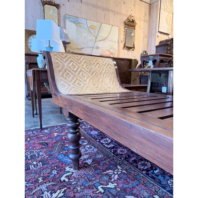 Antique Colonial Cane Chaise Longue With Turned Legs and Slatted Hardwood Frame For Sale - Image 4 of 8