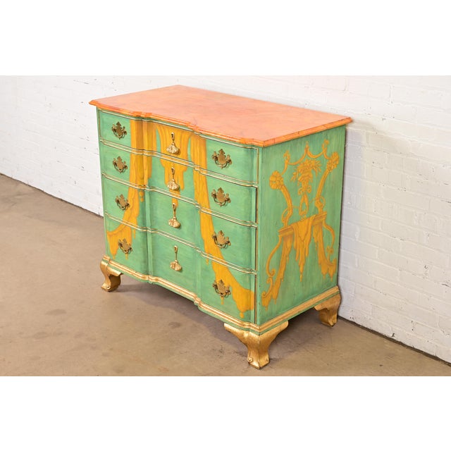 Kindel Furniture Kindel Furniture Georgian Hand-Painted Block Front Chest of Drawers For Sale - Image 4 of 15