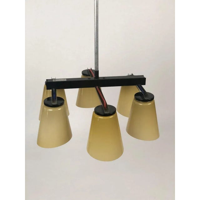 Ceiling Lamp with 6 Handmade Opaline Glass Shades from Lidokov, 1950s For Sale - Image 4 of 11