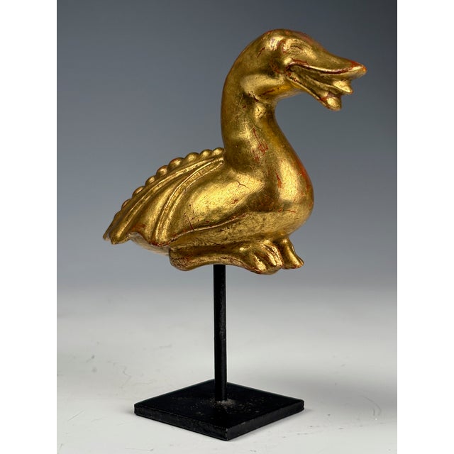 Gold Antique Folk Art Giltwood Mythical Duck Sculpture, 1850 For Sale - Image 8 of 12