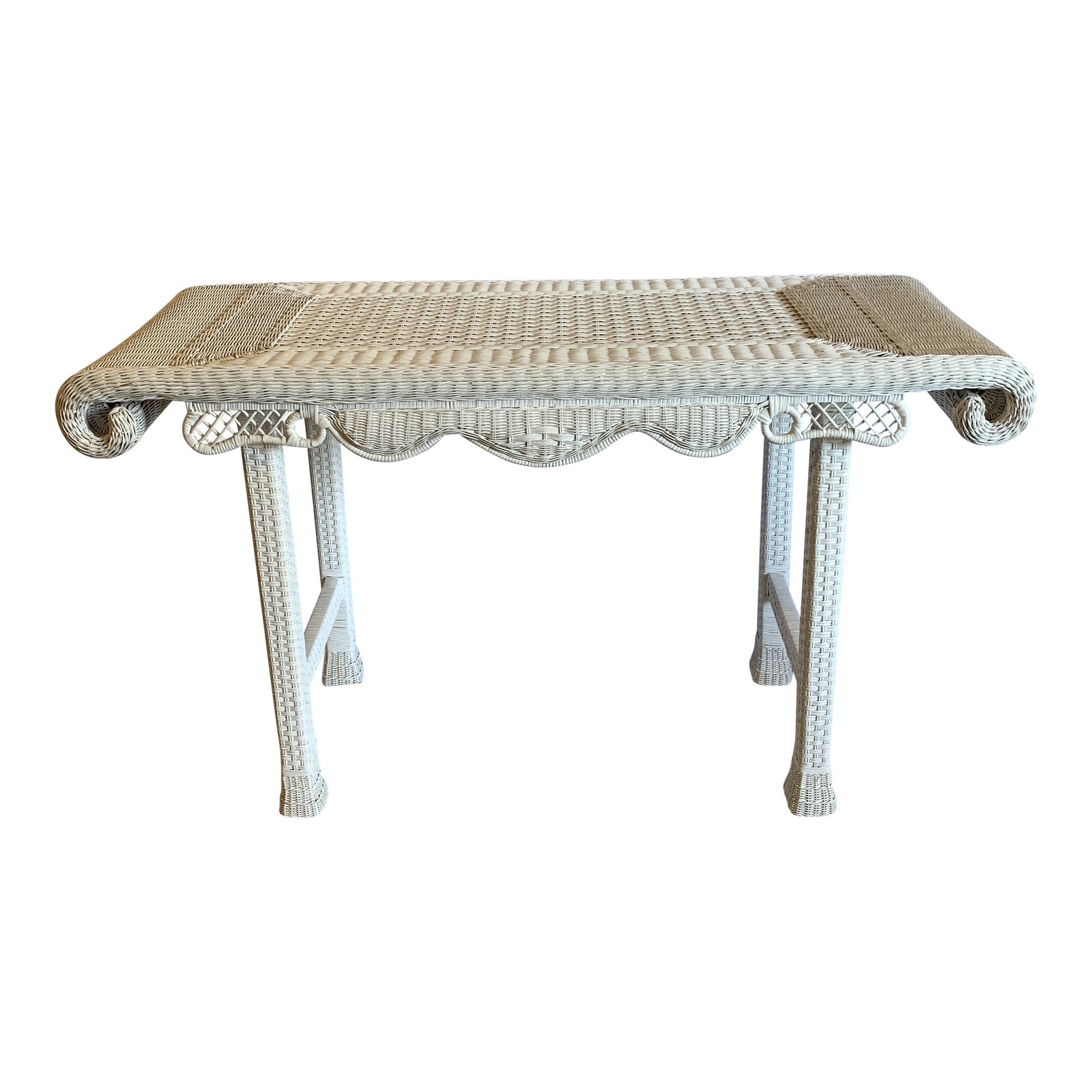 Asian Style White Wicker Console Table Chairish