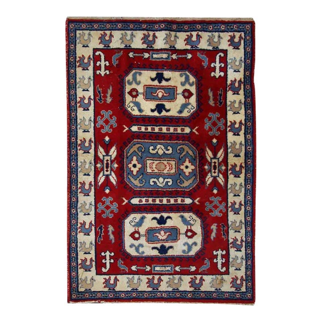 1970s Handmade Vintage Caucasian Kazak Rug 4' X 6' For Sale