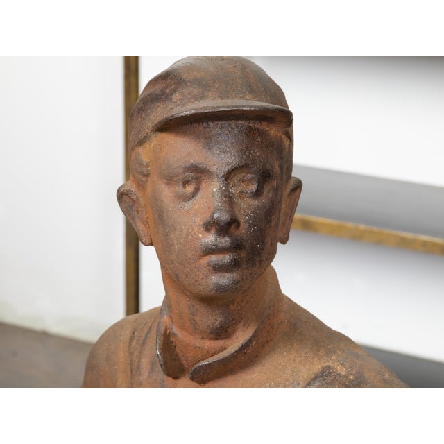 English Turn of the Century Iron Sculpture of a Jockey with Weathered Patina For Sale In Atlanta - Image 6 of 9