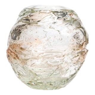Hand Blown Murano Globe Vase in Clear With a Hint of Rose For Sale