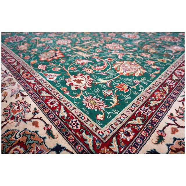 Antique Persian Tabriz Wool 9x12 Green & Ivory Handmade Area Rug #1143223 For Sale - Image 9 of 12