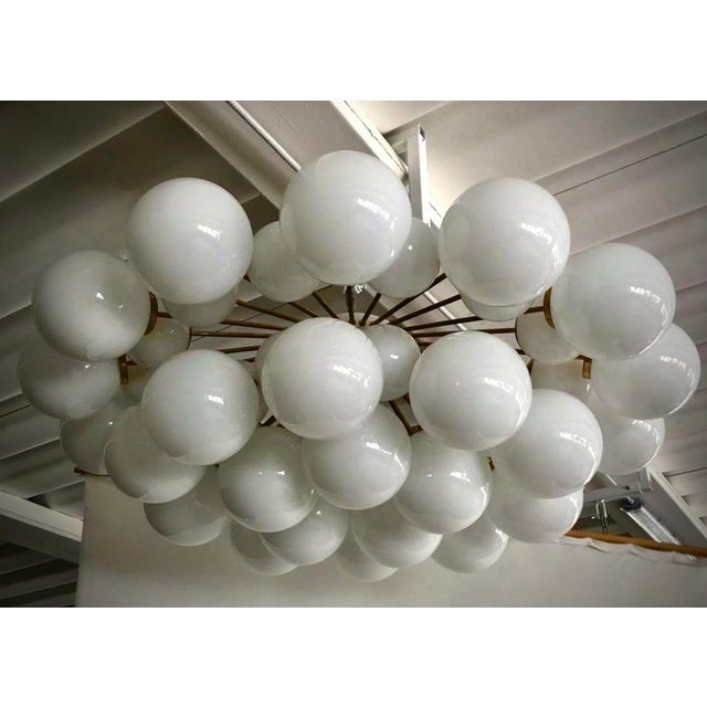 Mid-Century Modern Murano White Art Glass and Brass Chandelier, 2000 For Sale - Image 6 of 9