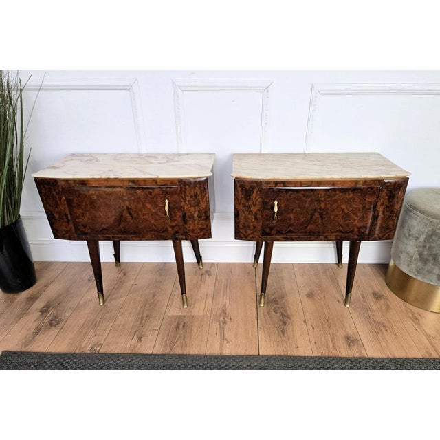 1950s Mid-Century Modern Italian Wooden Nightstands with Marble Top, 1950s, Set of 2 For Sale - Image 5 of 11