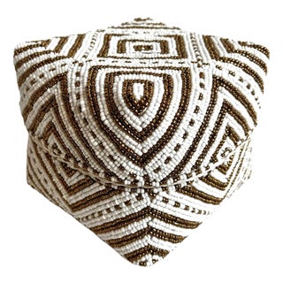 Vintage Bamboo Beaded Box White & Gold Small For Sale
