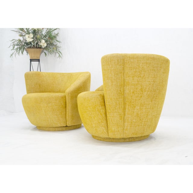 Mid 20th Century Pair of Vladimir Kagan for Directional Nautilus Chairs Yellow Gold MINT! For Sale - Image 5 of 15