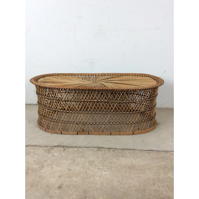 1970s Vintage Rattan Oval Shaped Coffee Table For Sale - Image 5 of 12