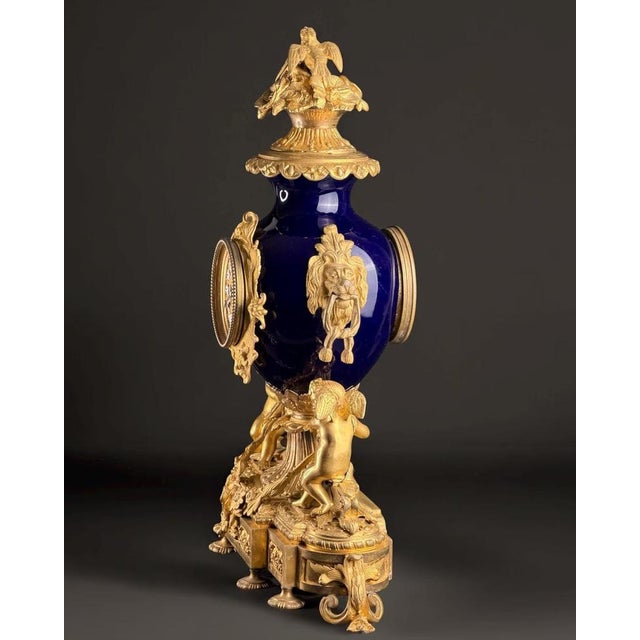 Antique Napoleon III Mantel Clock in Bleu De Sèvres Porcelain, 1865 For Sale - Image 11 of 15