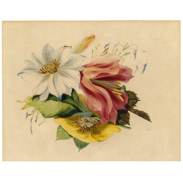 James Holland OWS, Flower Posy with Tulip & Clematis, Watercolour For Sale - Image 3 of 7