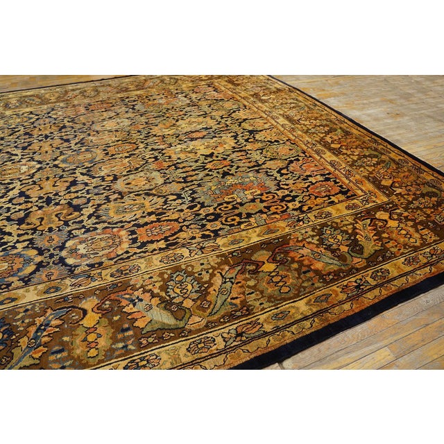1880s Blue Navy Floral Traditional Antique Persian Bibikabad Rug 12'4'' X 14'2'' Hand Knotted Wool Carpet For Sale In New York - Image 6 of 18