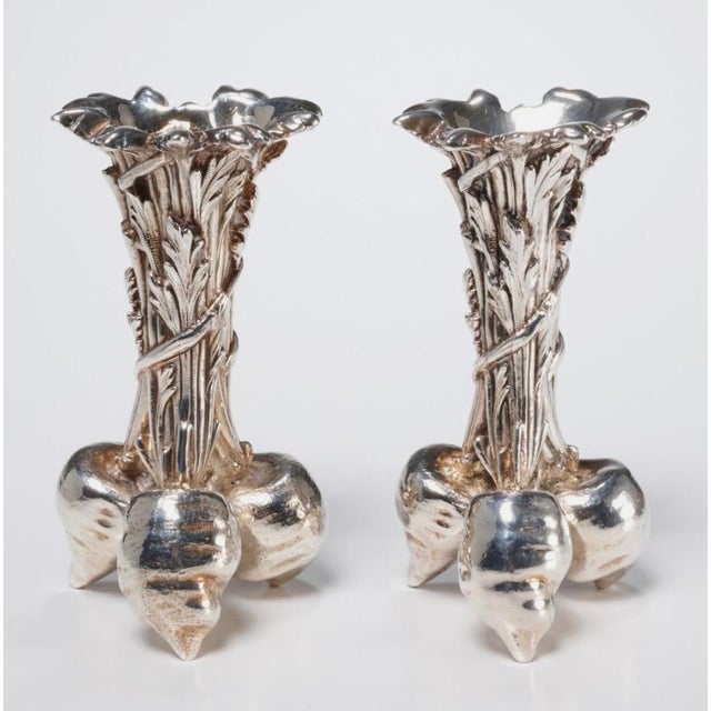 Christofle Pair Vintage Christofle Silver-Plate Radish Bud Vases | French Art Nouveau Style For Sale - Image 4 of 9