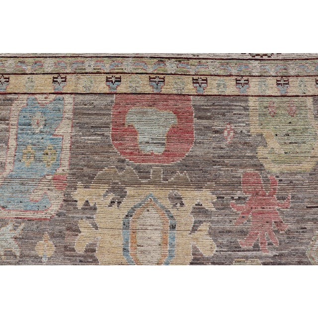 Large Floral Designed Modern Oushak on a Brown-Gray Field and Cream Border For Sale - Image 11 of 12