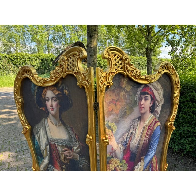 1960 French Louis XVI Gold Beech Portrait Screen Room Divider - 2 Panels For Sale - Image 6 of 10