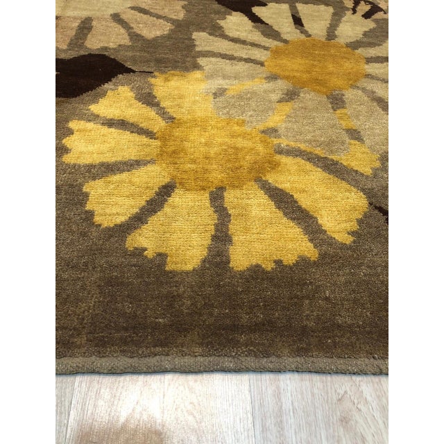 Modern 9x12 Serene Timeless Brown Geometric Floral Modern Hand Knotted Wool Carpet Rug For Sale - Image 3 of 5