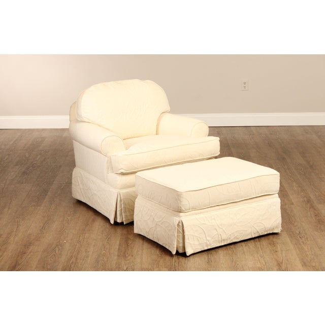 High Quality Lounge Armchair and Matching Ottoman, Each Upholstered in Textured Leaf Pattern