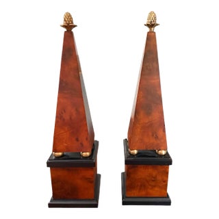 Pair of Vintage Burl Wood Obelisks by Decorative Crafts #8675 Neo- Classical For Sale