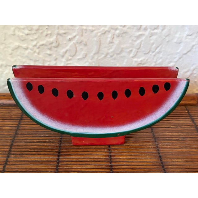 Charming Folk Art watermelon napkin or letter holder. Hand-painted. Please see condition details noted. Most items found...