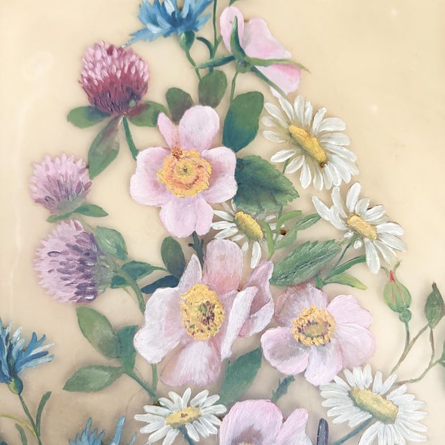 Gothic Antique 1920's Floral Painting on Glass, Gilt Gold Framed Flower Painting on Glass For Sale - Image 3 of 11