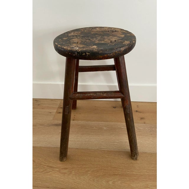 Amber Lewis Vintage Primitive Wooden Stool For Sale - Image 4 of 7