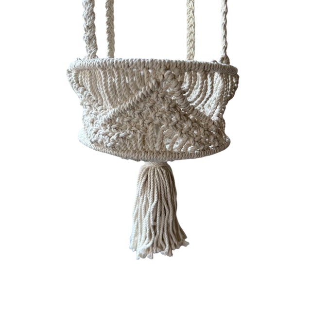 Boho Chic Handwoven Cotton Macrame Tiered Plant Hanger For Sale - Image 3 of 8