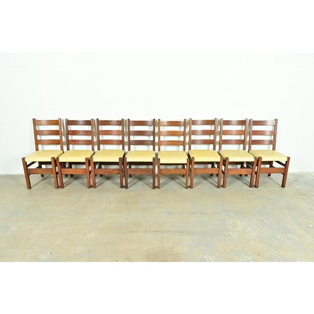 Mission Gustav Stickley Antique Mission Oak Arts & Crafts Ladder Back Dining Chairs, Set of Eight For Sale - Image 3 of 13