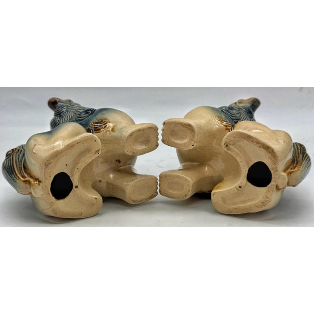 Ceramic Pair of Mid-Century Ceramic Foo Dogs (Shishi / Guardian Lions) For Sale - Image 7 of 9