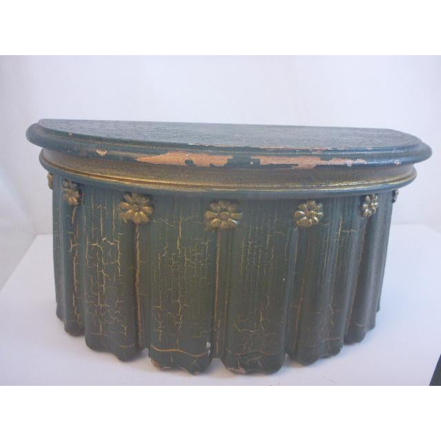 Classic Green Crackle over gold decorative wall shelves. Embellished with small gold flower medallions. Ribbed fronts and...