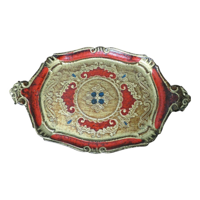 Italian Carved Gilt and Red Painted Sideboard Tray, 1960 For Sale