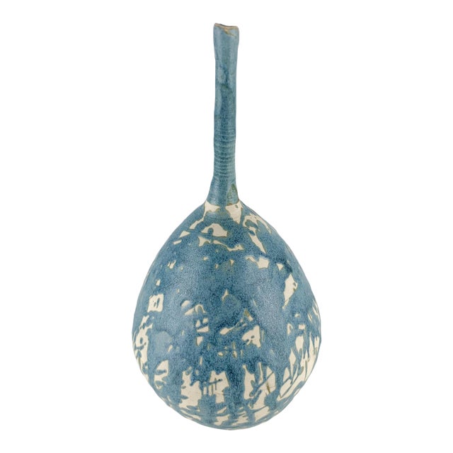 Vintage Ooak Funky Skinny Neck Drippy Glaze Studio Art Pottery Vase Signed MCM For Sale