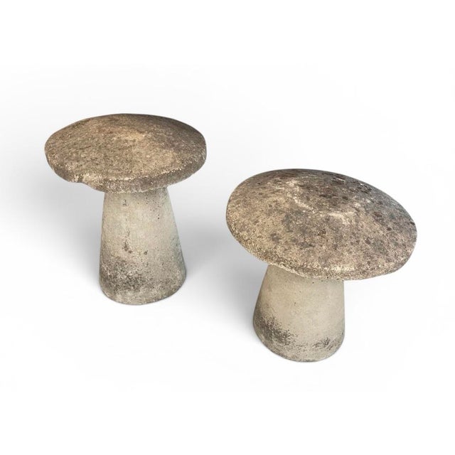 Mid-20th Century English Style Cast Stone Mushroom Staddle Stones - Pair With Varied Heights For Sale In West Palm - Image 6 of 11