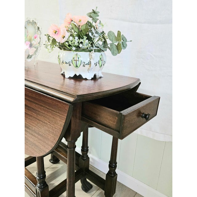 Antique Walnut Drop Leaf Gateleg Table Oval Spanish Revival Hoof Feet Carved Legs Circa 1900 For Sale - Image 12 of 12