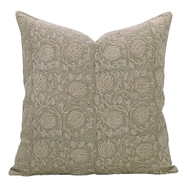 Fabdivine Traditional Block Print Cushion Cover Pure Linen 22x22 Inch- 6Kamal For Sale
