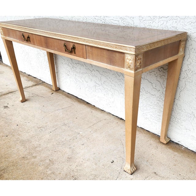 Italian Neoclassical Console Table Lion Heads Greek Key Vintage For Sale - Image 4 of 14