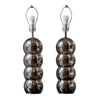 1970s Chrome Stacked Ball Table Lamps Attributed to George Kovacs - A Pair For Sale