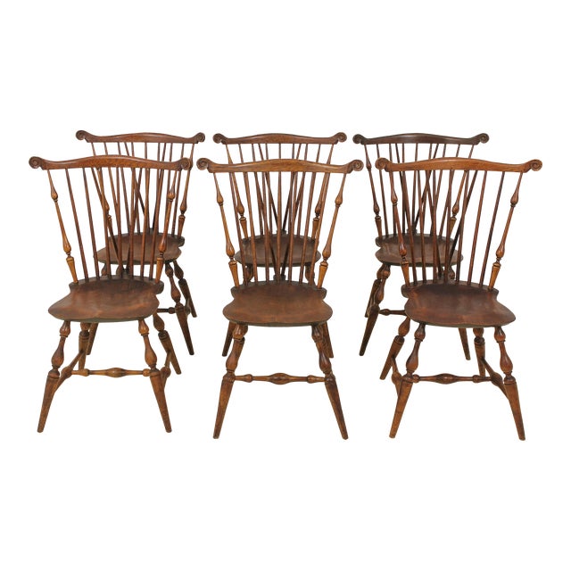 Set of 6 Vintage 1920s Benchmade Windsor Dining Room Chairs | Chairish
