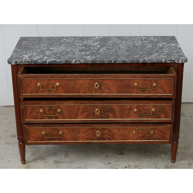 French 19th Century Walnut Three-Drawer Commode with Grey Marble Top For Sale - Image 10 of 12
