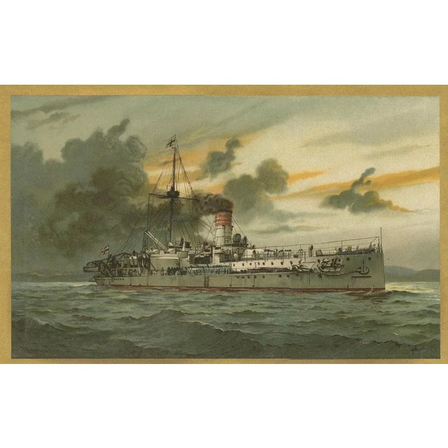 H. Graf, SMS Sachsen, German Coastal Defense Ship, 1903, Chromolithograph For Sale - Image 3 of 6