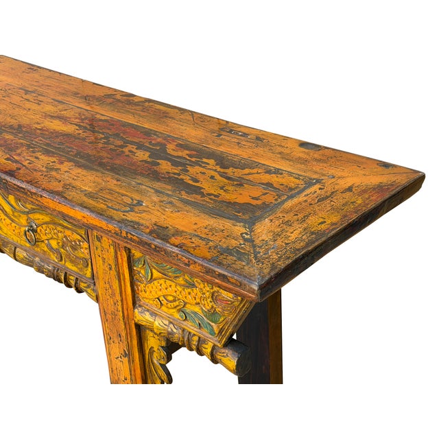 Vintage Chinese Orange Yellow Long Dragon Carving Console Table For Sale - Image 18 of 18