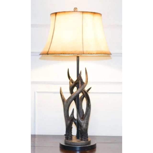 Beige Vintage Rustic Country Faux Antler Table Lamp For Sale - Image 8 of 12