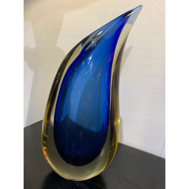 Abstract 1980s Oggetti Blue/Citrine Murano Glass Vase For Sale - Image 3 of 13