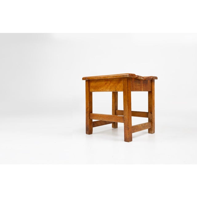Brown Industrial Brutalist Wooden Stool, Belgium, 1920s For Sale - Image 8 of 11